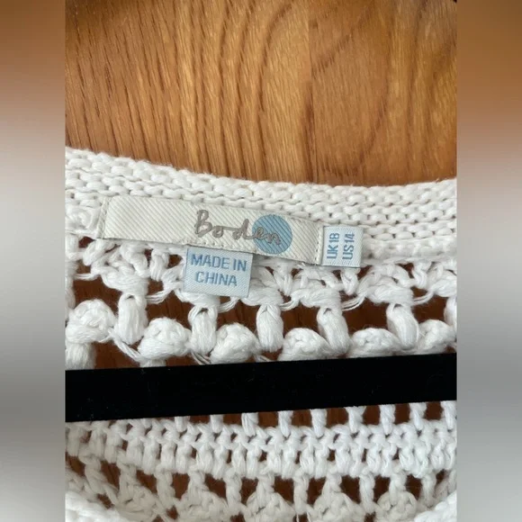 Boden White crochet Crew Neck Sweater with Textured Knit Design 14 - Picture 3 of 8